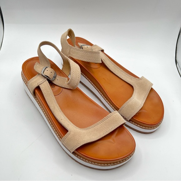 Lucky Brand Ibrien Platform Wedge Sandal Beige Leather - Picture 2 of 10